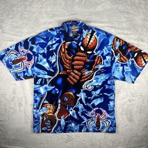 Vintage 2001 Marvel Comics  Spider Man 2XL Button Up All Over Print Shirt